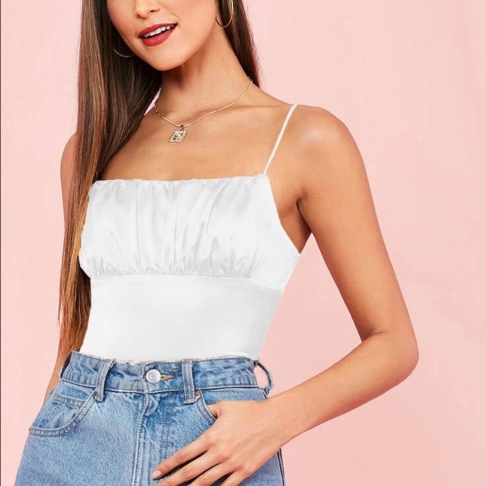 Lush White Satin Tank Top